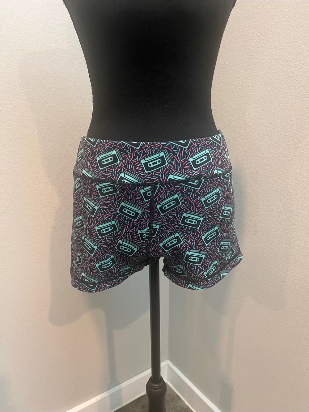 I A B Retro Cassette Print Women's Lounge Shorts - Teal & Purple
